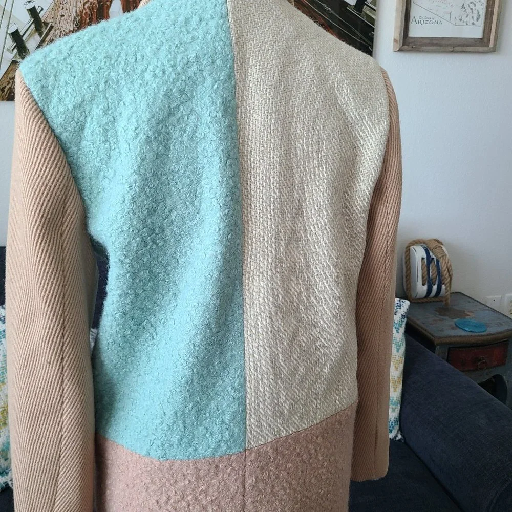 English Factory Turquoise and Tan Full Length Coat - Picture 11 of 16